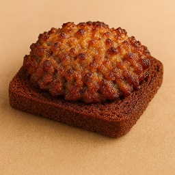 Cheddar Rye Rounds — close-up of toasted rye with mixed beef/pork and melted cheddar